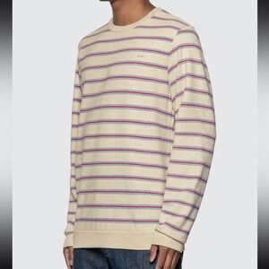A.P.C. Mens Rue Madam Crewneck Sweatshirt Pullover Striped Gray Red Medium